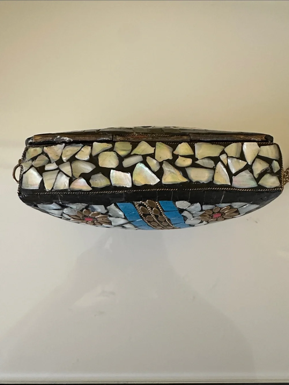 Handcrafted Moroccan Mosaic Flower Evening Boho Crossbody Bag in Blue and White